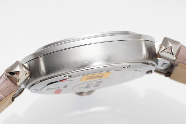 pasha 30mm quartz stainless steel pink dial light brown leather