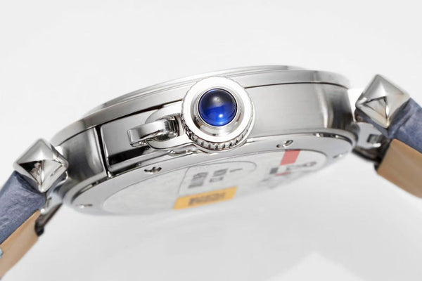 pasha 30mm quartz stainless steel white dial cloud blue leather