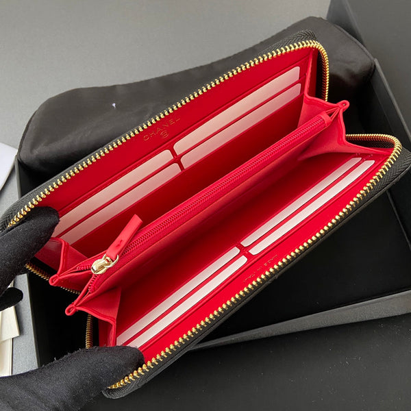 Portafoglio con cerniera CC 19 19 cm in pelle di vitello nera