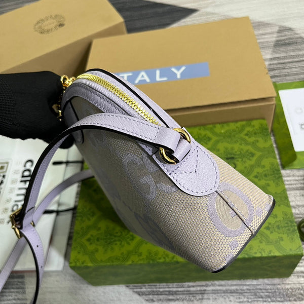 ophidia grande astuccio in tela monogramma beige viola 24 cm