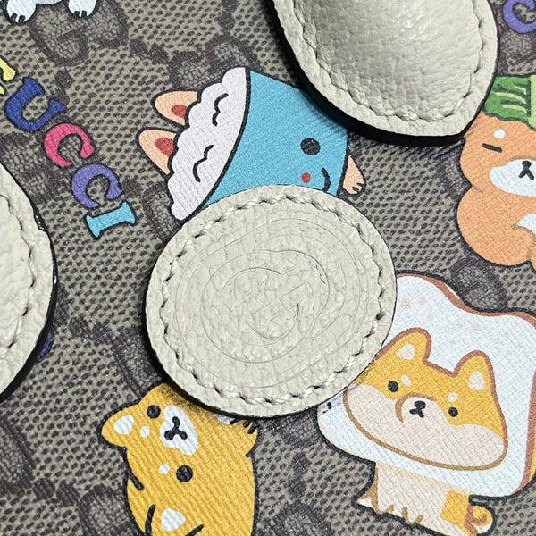 GG MINI 20 ANIMAL PRINTED TOTE IN BEIGE CANVAS AND WHITE CALFSKIN