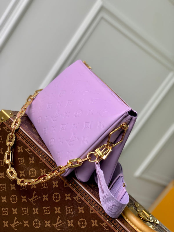 coussin pm 26 cm pelle di vitello stampata monogramma viola