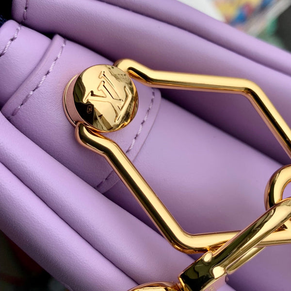 coussin pm 26 cm pelle di vitello stampata monogramma viola