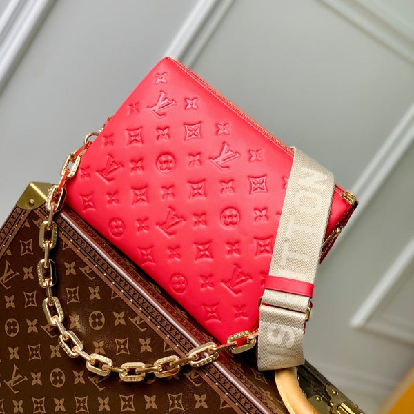 coussin pm 26 cm pelle di vitello stampata con monogramma rosso