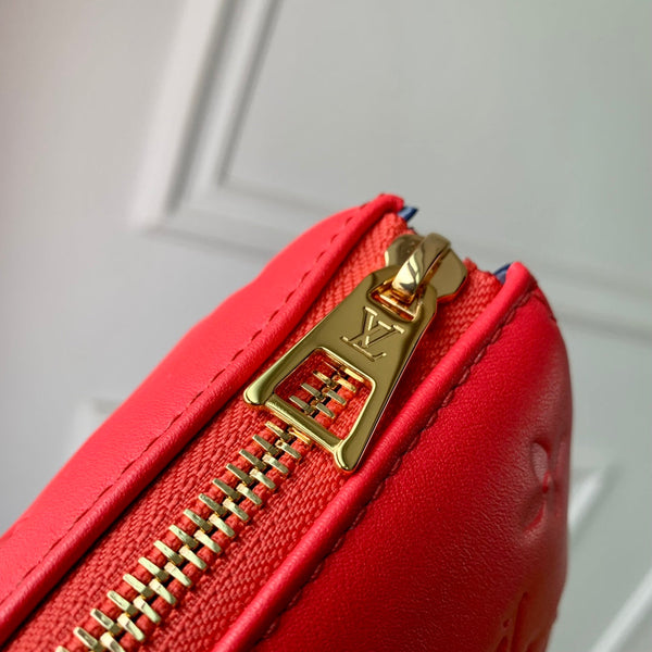 coussin pm 26 cm pelle di vitello stampata con monogramma rosso