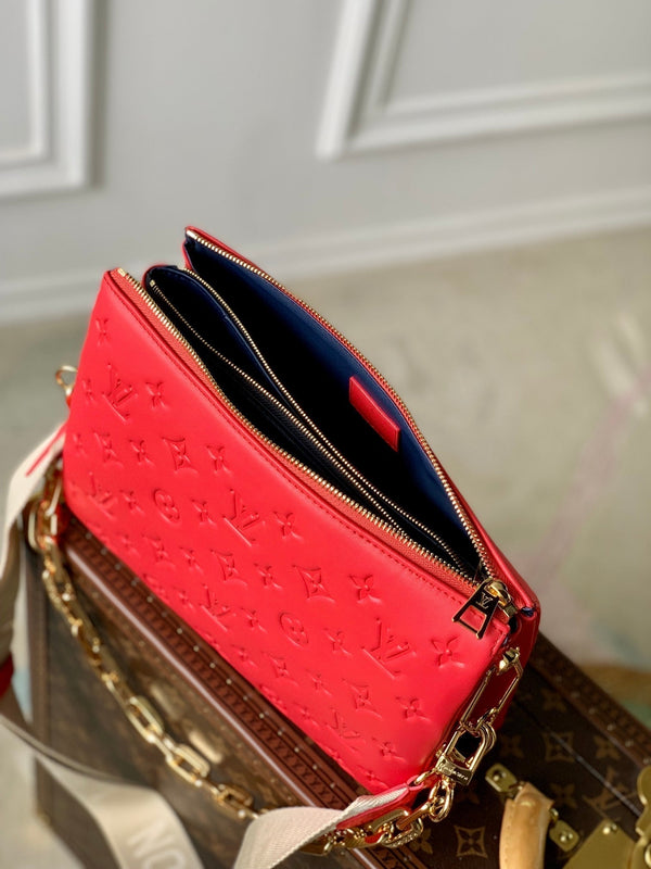 coussin pm 26 cm pelle di vitello stampata con monogramma rosso