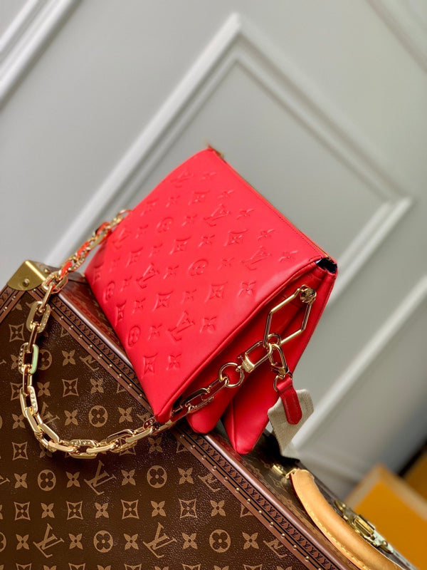 coussin pm 26 cm pelle di vitello stampata con monogramma rosso