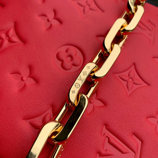 coussin pm 26 cm pelle di vitello stampata con monogramma rosso