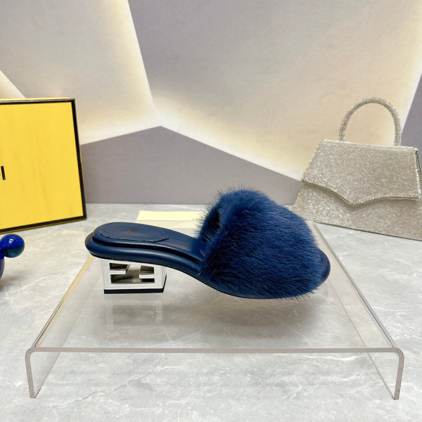 FENDI BAGUETTE MINK MEDIUM-HEELED 45MM IN NAVY BLUE FUR AND LAMBSKIN