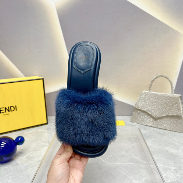 FENDI BAGUETTE MINK MEDIUM-HEELED 45MM IN NAVY BLUE FUR AND LAMBSKIN