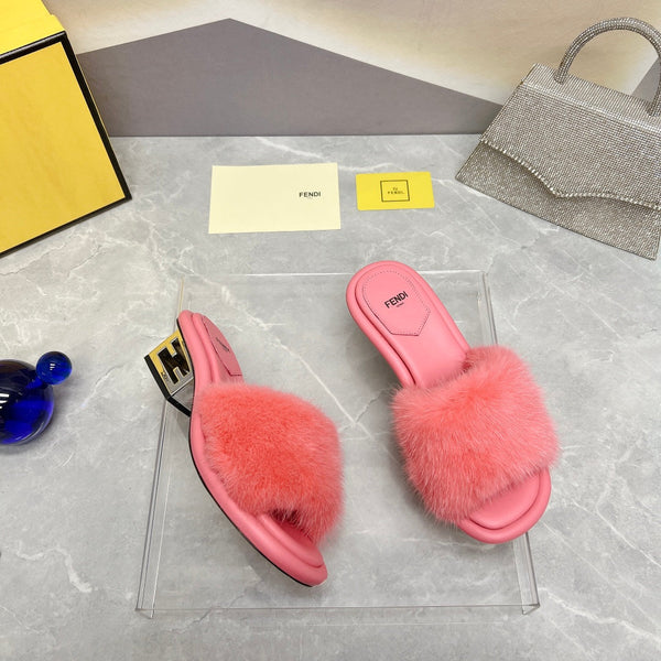 FENDI BAGUETTE MINK MEDIUM-HEELED 45MM IN PUNCH PINK FUR AND LAMBSKIN