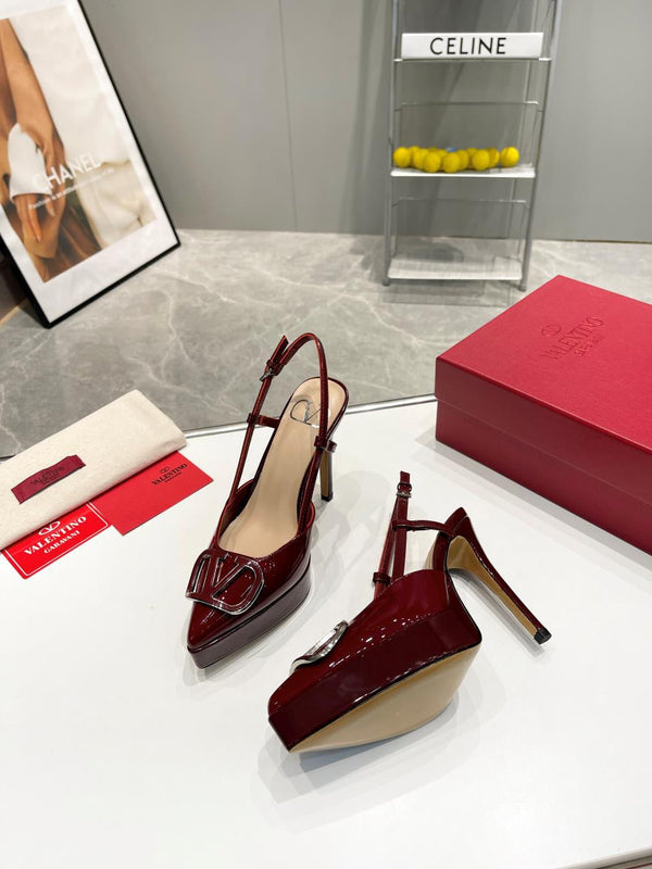 vlogo signature burgundy beige vitello slingback platform pump 120mm