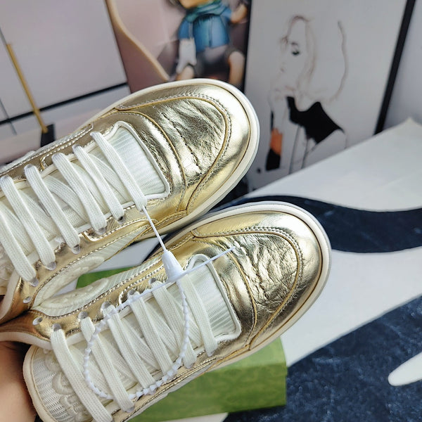 Sneaker GG da uomo MAC80 in pelle di vacchetta dorata 523617