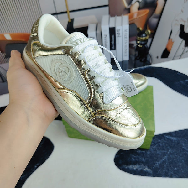 Sneaker GG da uomo MAC80 in pelle di vacchetta dorata 523617