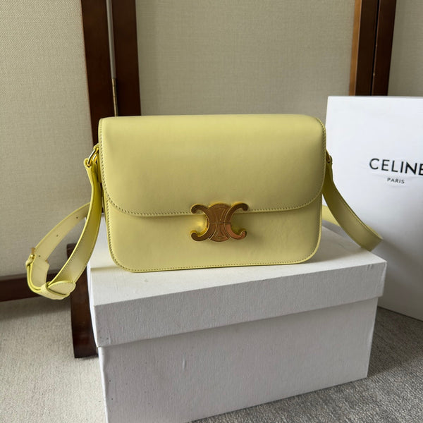 Classica triomphe 22 hardware in pelle di vitello lime color oro