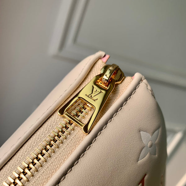 coussin pm 26cm crema rosso bianco monogramma impresso pelle di vitello