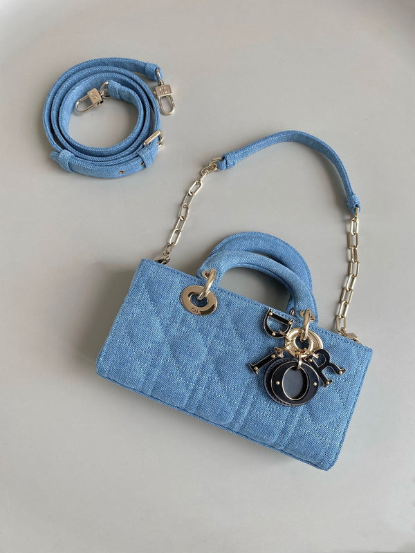 BORSA D-JOY 22 IN DENIM MACROCANNAGE AZZURRO