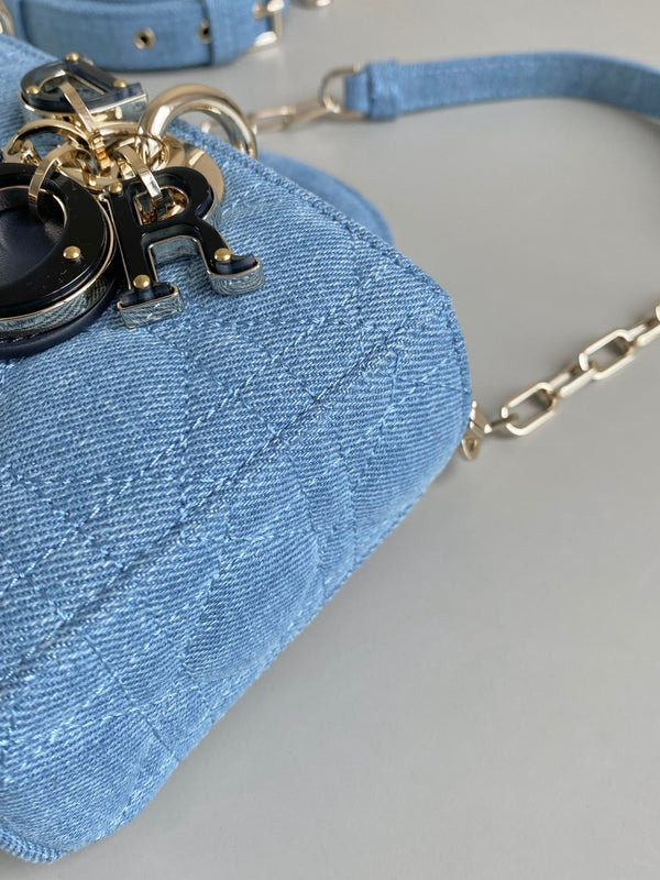 BORSA D-JOY 22 IN DENIM MACROCANNAGE AZZURRO