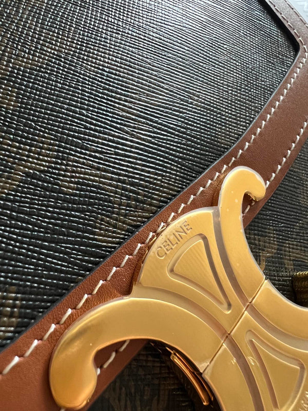 TEEN TRIOMPHE 18.5 TAN MONOGRAM CANVAS VITELLO MARRONE