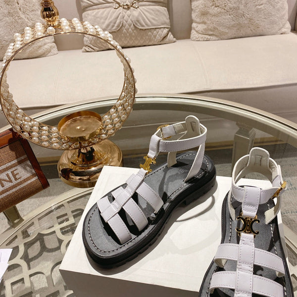 CL Clea Triomphe Gladiator Sandal 40mm White Black Calfskin 600371