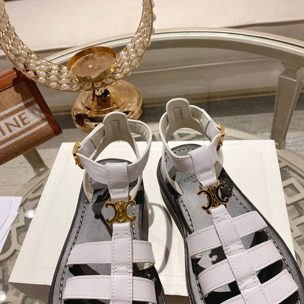 CL Clea Triomphe Gladiator Sandal 40mm White Black Calfskin 600371
