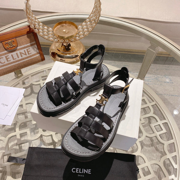 CL Clea Triomphe Gladiator Sandal 40mm Black Calfskin 600373