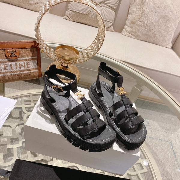 CL Clea Triomphe Gladiator Sandal 40mm Black Calfskin 600373