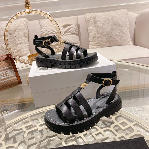 CL Clea Triomphe Gladiator Sandal 40mm Black Calfskin 600373
