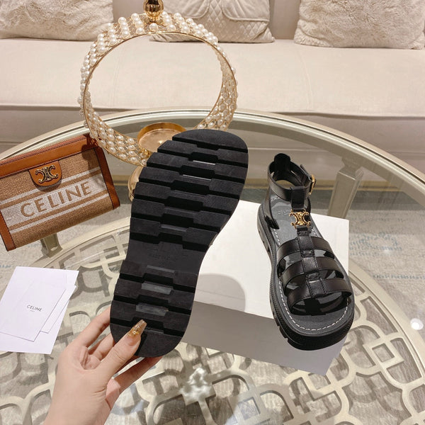 CL Clea Triomphe Gladiator Sandal 40mm Black Calfskin 600373