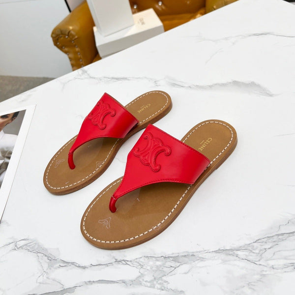 WOMEN TRIOMPHE FLAT THONG IN CALFSKIN CHERRY RED