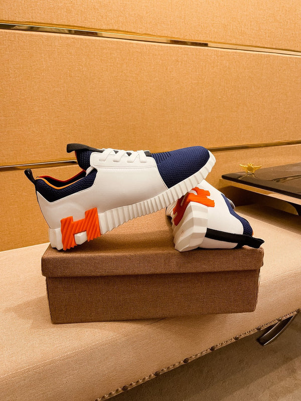 HM Men's Depart Slip-on Sneaker White Blue Knit Cowhide 263681