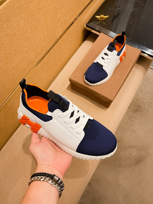 HM Men's Depart Slip-on Sneaker White Blue Knit Cowhide 263681