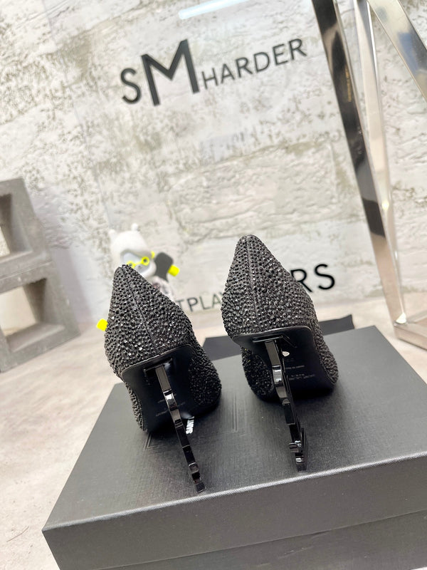 SL OPYUM BASIC HIGH HEEL BLACK CRYSTAL SATIN