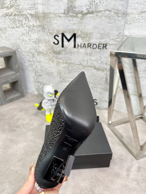 SL OPYUM BASIC HIGH HEEL BLACK CRYSTAL SATIN