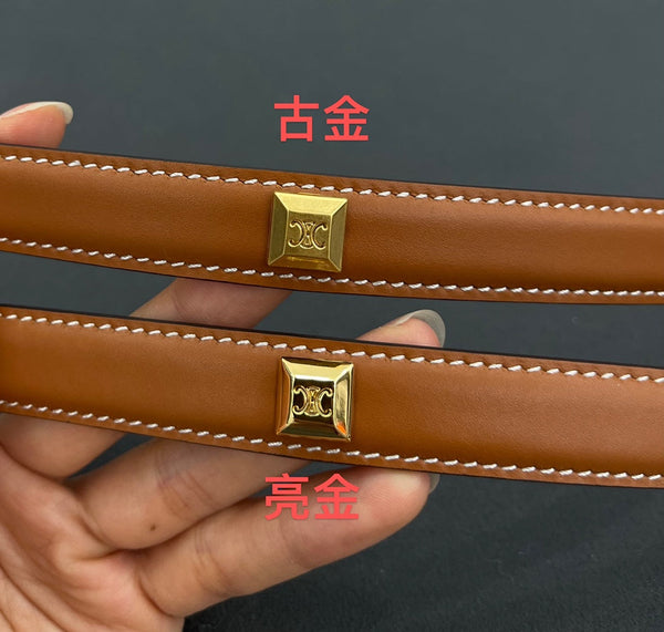 CL SMALL 18 MM TRIOMPHE BELT IN TAURILLON BRONZE BROWN LEATHER GOLD HARDWARE