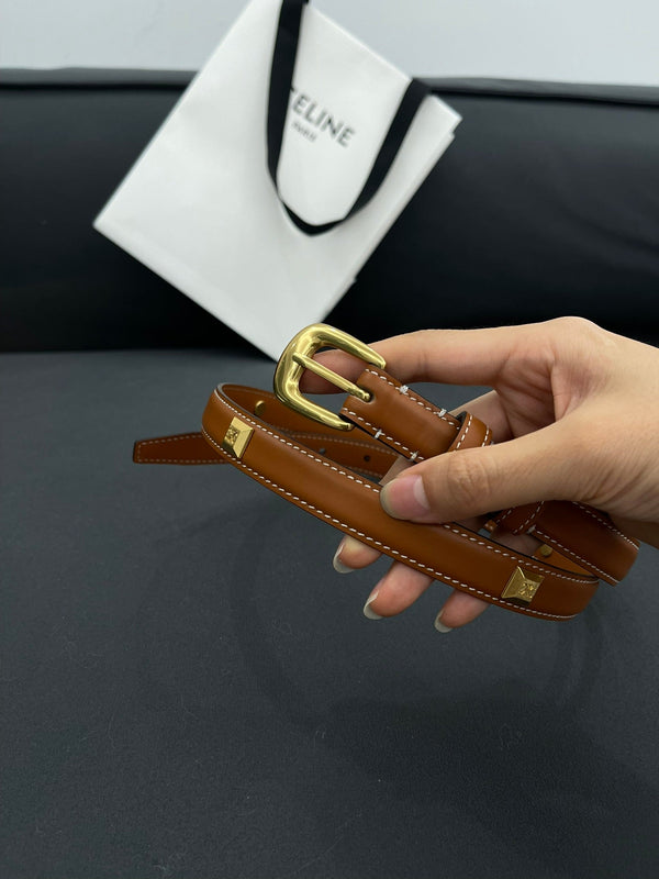 CL SMALL 18 MM TRIOMPHE BELT IN TAURILLON BRONZE BROWN LEATHER GOLD HARDWARE