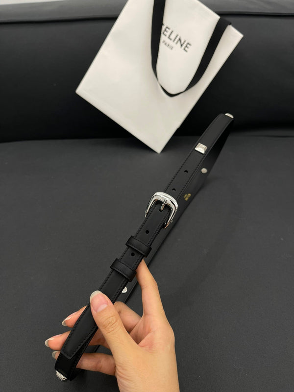 CL SMALL 18 MM TRIOMPHE BELT IN TAURILLON BLACK LEATHER SILVER HARDWARE