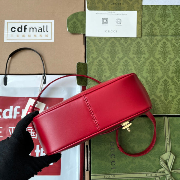 BORSA A TRACOLLA STILE EQUESTRE 21 IN PELLE DI VITELLO NERA E ROSSA CON FERRAMENTA ORO