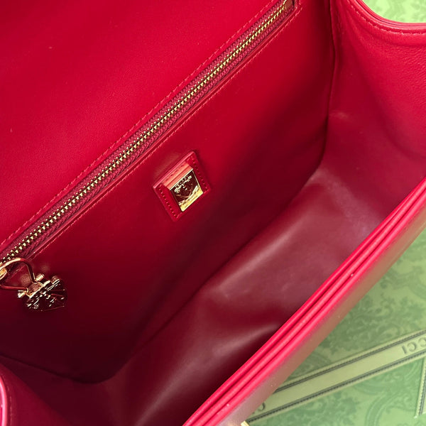 BORSA A TRACOLLA STILE EQUESTRE 21 IN PELLE DI VITELLO NERA E ROSSA CON FERRAMENTA ORO