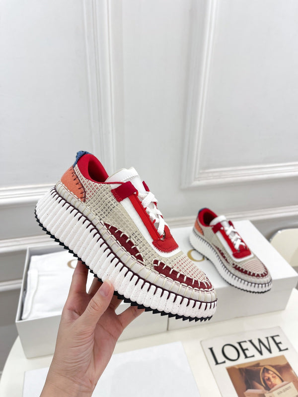 CHLOÉ NAMA SNEAKER IN CHERRY RED MIX COLORFUL SPECIAL FABRIC