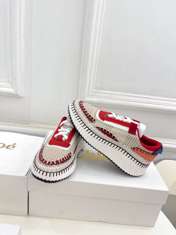 CHLOÉ NAMA SNEAKER IN CHERRY RED MIX COLORFUL SPECIAL FABRIC