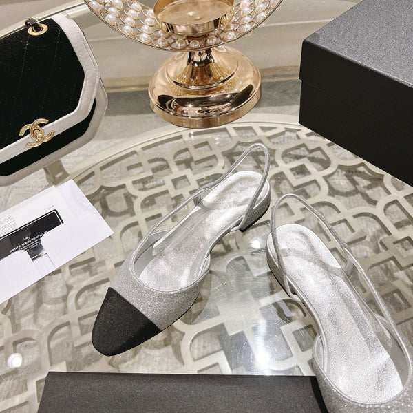 slingback 2.5 glitter silver black grosgrain
