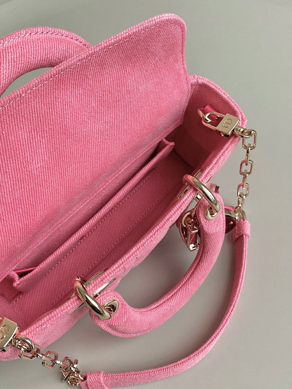 BORSA D-JOY 22 IN DENIM MACROCANNAGE ROSA SCURO