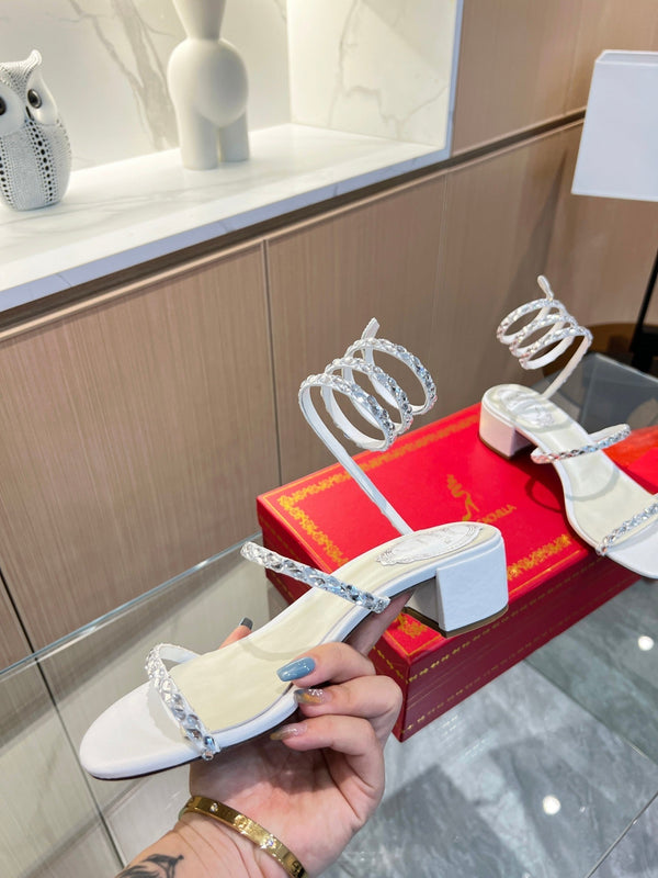 RC Diamond Sandals White Silk Creole Glass Diamond 341982