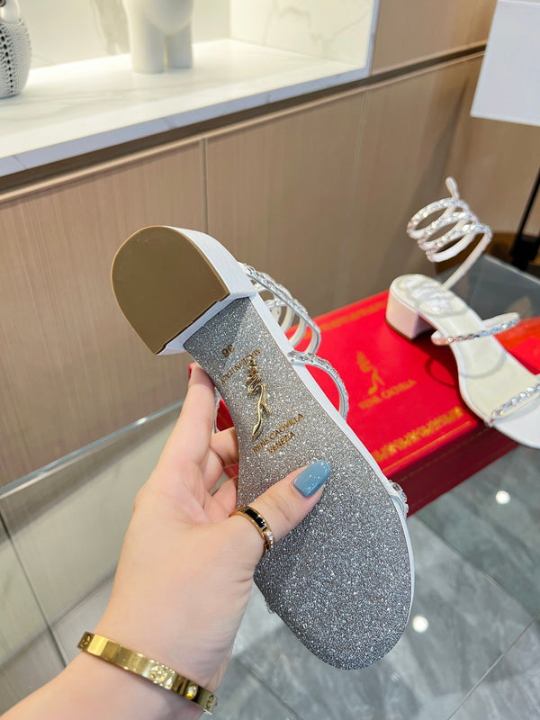 RC Diamond Sandals White Silk Creole Glass Diamond 341982