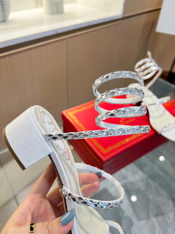 RC Diamond Sandals White Silk Creole Glass Diamond 341982