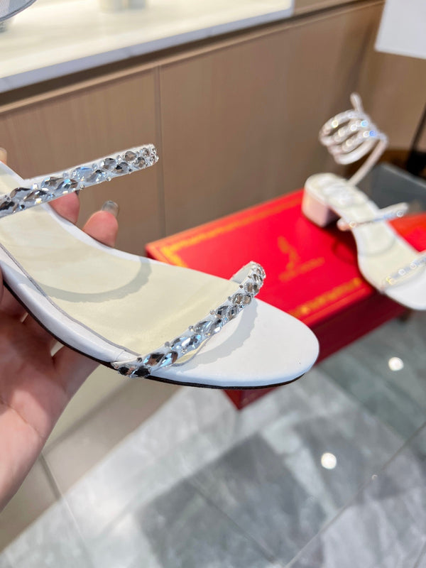 RC Diamond Sandals White Silk Creole Glass Diamond 341982
