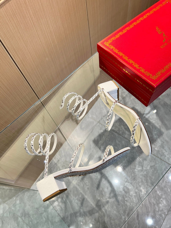 RC Diamond Sandals White Silk Creole Glass Diamond 341982