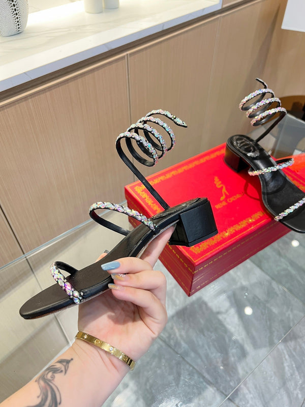 RC Diamond Sandals Black Silk Creole Glass Diamond 341983