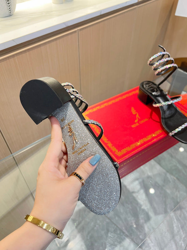 RC Diamond Sandals Black Silk Creole Glass Diamond 341983